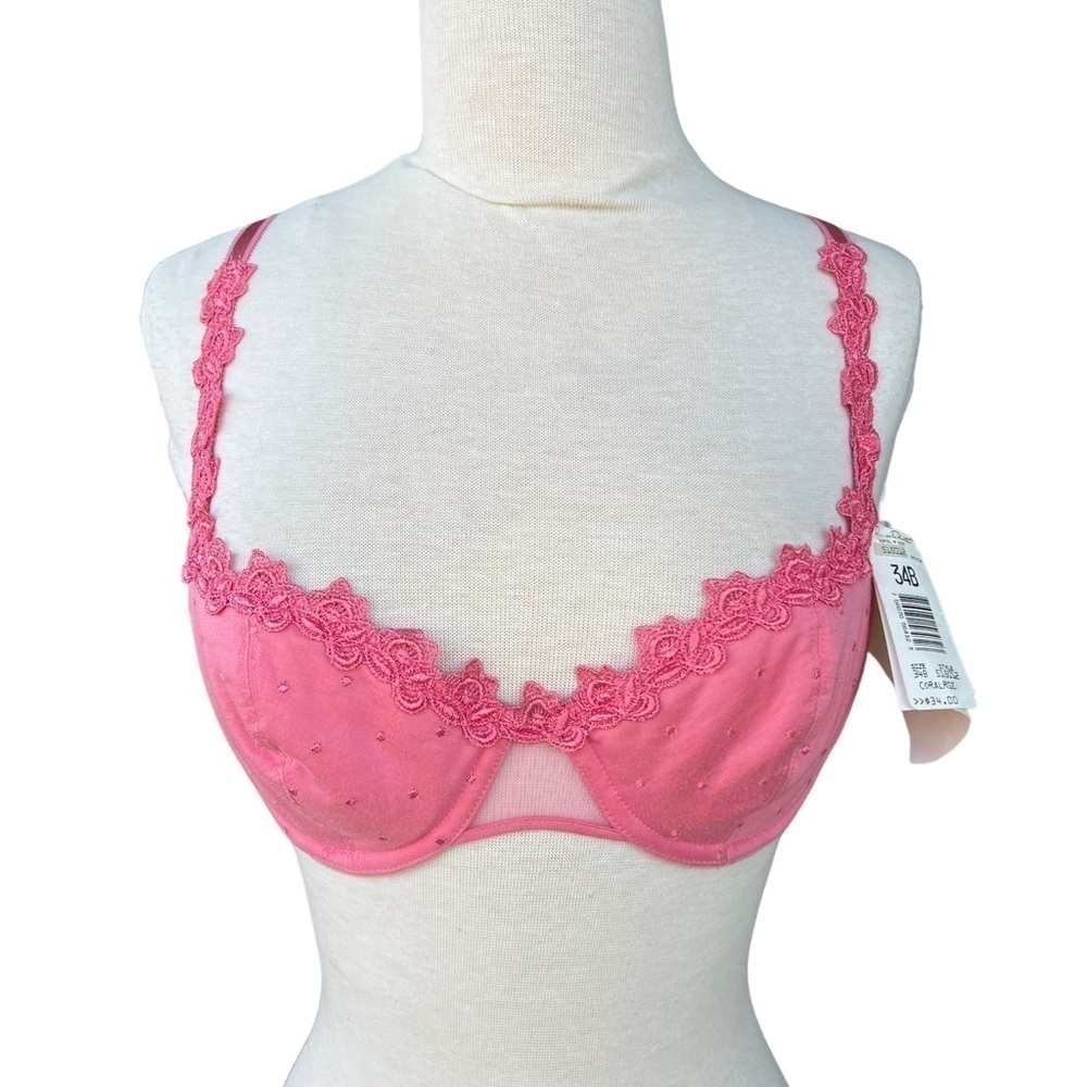 VTG NOS Oscar De La Renta Intimates 515012 Cotton Underwire Bra 34B Coral Lace